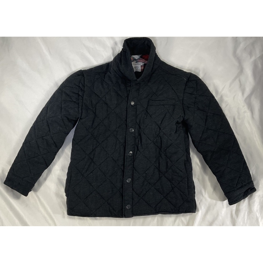 Tommy Bahama Boys Navy Quilted Snap Front Red Plaid Lined Sz 7-8 Coat 396